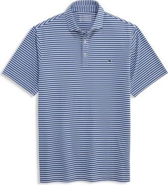 Vineyard Vines Sankaty Stripe Performance Piqu&eacute; Polo in White/Moon/Summer Ev at Nordstrom, Size Xx-Large