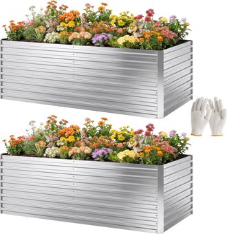 OUTSUNNY 2 Aiuole Rialzate Metallo Galvanizzato 180x90x60cm Argento