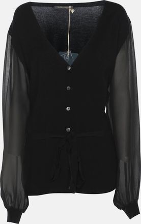 Marina Rinaldi Black Stretch Knit Belted Sweatshirt