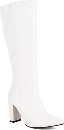 Generic White,5.5 UK,Womens Leather PU Knee High Boots Pointed Toe Chunky Block Heel Tall Boot Side Zipper Party Club Fall Winter Dress Shoes