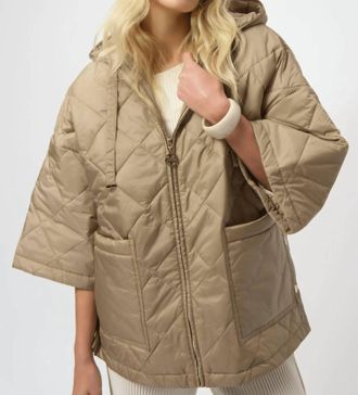Joseph Ribkoff Woven Diamond Quilt Hooded Jacket In Gold