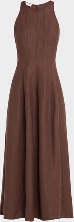 Brunello Cucinelli Paneled Fluid Linen Twill Sleeveless Midi Dress