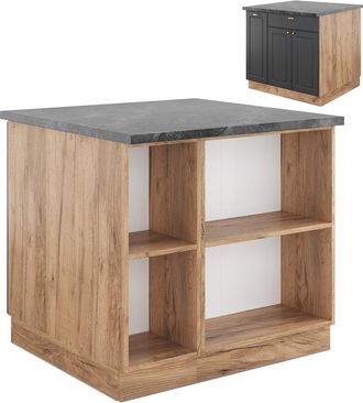 Vicco Isla De Cocina Fame-line, Antracita Casa De Campo/roble Kraft Dorado, 90 Cm Con Caj&oacute;n, Sin Encimera
