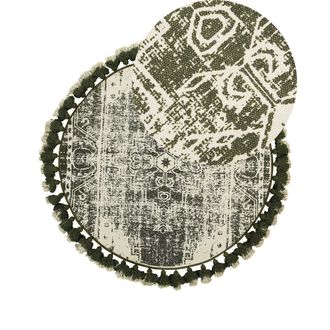 Beliani Beliani - Alfombra Redonda De Algod&oacute;n Crema Y Verde Para Sal&oacute;n Vintage &Oslash; 120 Cm Kahta