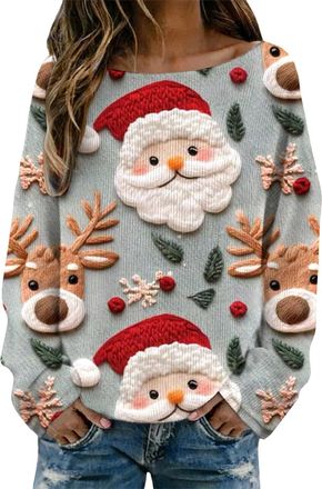 Generic Christmas Jumper 2025 for Women Crew Neck Chunky Knit Long Sleeve Ladies Jumpers Santa Patterns Sparkly Xmas Womens Tunic Tops Winter Womens Clothing 