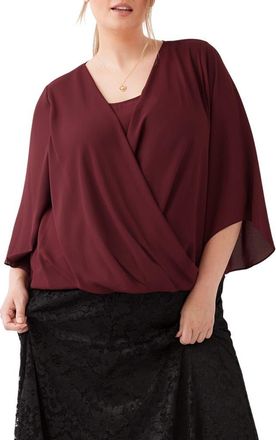 Karen Kane Draped Crossover Flutter Sleeve Top in Wine at Nordstrom, Size 1X