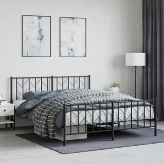 vidaXL Vidaxl - Estructura Cama Sin Colch&oacute;n Con Estribo Metal Negro 160x200 Cm
