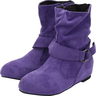 Generic Slouchy Leather Ankle Boots for Women, Slouchy Ruched Round Toe Slip On Flats Ankle Booties for Ladies Low Heel Casual Comfortable Winter Fall Mid Cal