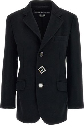 Junya Watanabe Black Wool-Cashmere Jewel Button Single-Breasted Jacket
