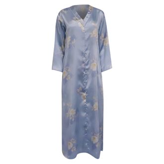 Oscar De La Renta Floral Caftan Dress in Light Blue Polyester