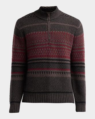 Vince Men & apos;s Variegated Stripe Jacquard Half-Zip Sweater