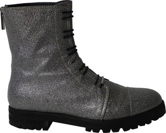 Jimmy Choo London Glitter Combat Boots in Silver Polyester