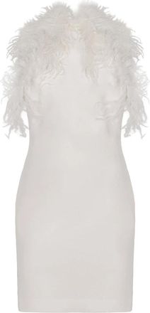 The Attico Feather-trimmed Cady Minidress - Dames - Feestkleedjes - Wit - S - Leer - Kleedjes