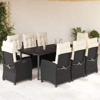 vidaXL Set De Comedor De Jard&iacute;n 9 Pzas Y Cojines Rat&aacute;n Sint&eacute;tico Negro Vidaxl