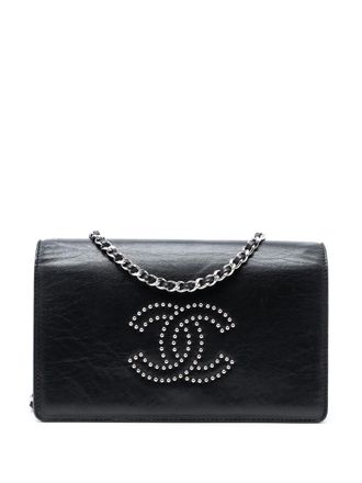 Chanel 2008-2009 Studded Lambskin CC Wallet on Chain crossbody bag - Zwart