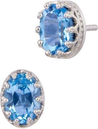 Savvy Cie Jewels Rhodium Plated Sterling Silver Oval Semiprecious Stone Stud Earrings in Silver/Blue Topaz at Nordstrom Rack