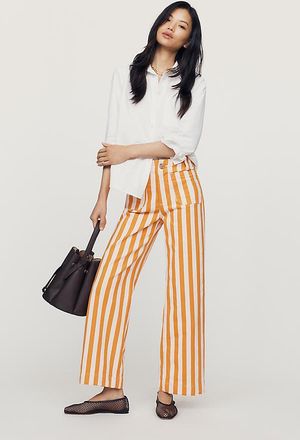 Maeve Colette Striped High-Rise Wide-Leg Full-Length Pants