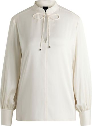 BOSS Relaxed-fit blouse in stretch silk with keyhole neckline