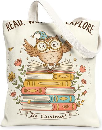 Generic Owl Floral Canvas Tote Bag, Cute Animal Design Reusable Grocery Bags, Spring Vintage Washable Shoulder Strap Canvas Bags Fo, White, 13x15 Inch