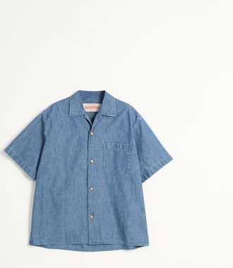 Valentino Camicia Da Bowling In Denim Uomo DENIM 44