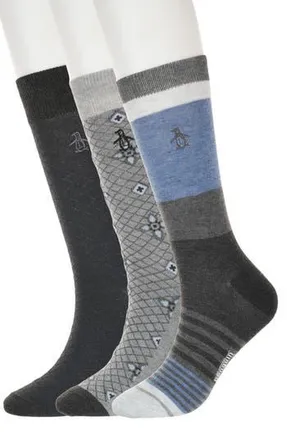 Original Penguin Kerwin Medallion Assorted 3-Pack Crew Socks in Grey at Nordstrom Rack