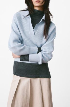 Mango Rib Johnny Collar Sweater in Sky Blue at Nordstrom, Size X-Small