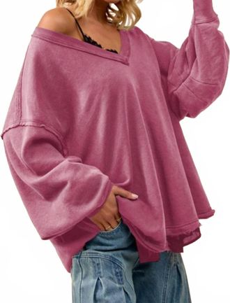 Bibi Desert Dreamer Oversized V-Neck Sweatshirt In Dusty Rose