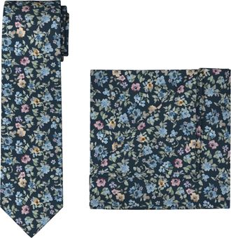 Olymp Krawatte OLYMP, Herren, marine, Web, Baumwolle, Krawatten Krawatte, Set Einstecktuch + Krawatte