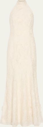 Milly Josefina Embroidered Halter Maxi Dress