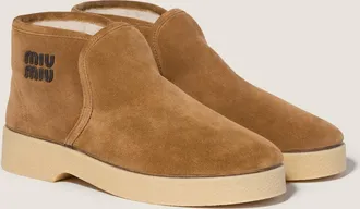 Miu Miu Suede and shearling slip-on booties