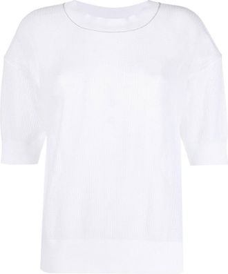 Fabiana Filippi semi-sheer knitted T-shirt - women - Nylon/Cotton - 44 - White