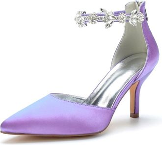 Generic Wedding Shoes Womens High Heels Pumps Closed Pointed Toe Bridal Stiletto Heels Wedding Party Dress Shoes 8Cm,Light Purple,10 UK
