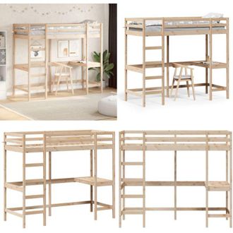 vidaXL Letto Soppalco con Scrivania 80x200 cm Legno Massello Pino - Letto con scrivania - Letto in legno massello