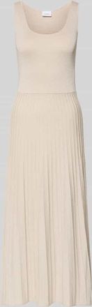 Comma Midikleid aus Viskose-Mix mit Plisseefalten in Sand, Gr&ouml;&szlig;e 34