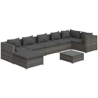 vidaXL 8 Pcs Garden Lounge Con Cojines De Mimbre Gris