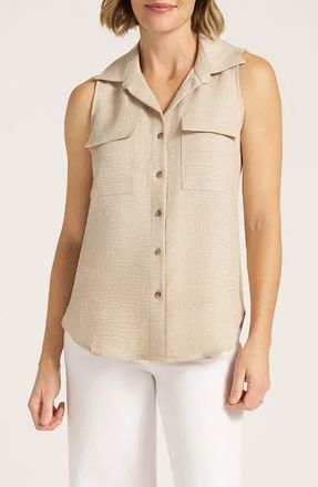 Matty M Euclid Sleeveless Button-Up Shirt in Natural at Nordstrom, Size X-Large