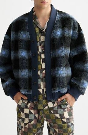 Scotch & Soda Plaid Polar Fleece Cardigan in Thyme/Blue Bonnet Check Aop at Nordstrom Rack, Size Large
