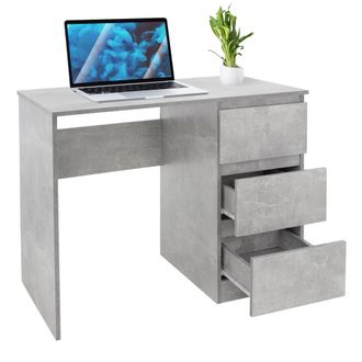 ML Design Ml-design - Escritorio Con 3 Cajones 90x76x50 Cm Gris Con Aspecto De Cemento Con Tapas De Cajones Con Gran Espacio De Almacenamiento Mesa De Trabajo P