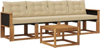 vidaXL Conjunto De Sof&aacute;s De Exterior 5 Uds. Natural Y Beige Vidaxl