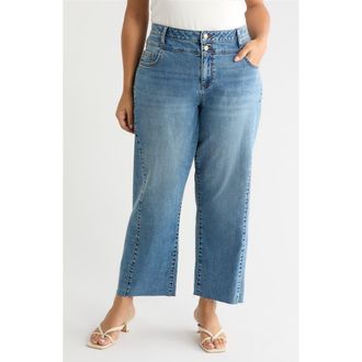 Kut from the Kloth Raw Hem High Waist Wide Leg Jeans in Synergy at Nordstrom, Size 14W