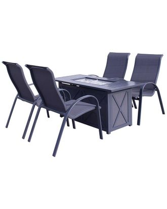 Courtyard Casual Santa Fe Dark Gray 5Pc Rectangle Fire Pit Set With 1 Fire Pit And 4 Sling Chairs