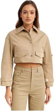 Nanushka Bracha Cropped Shirt Jacket - Dames - Zomerjassen - Beige - S - Katoen - Jassen