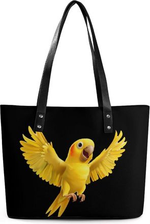 Generic Yellow Indian Ringneck Parrot Bird Tote Bags for Women Cute Shoulder Purses Handbags