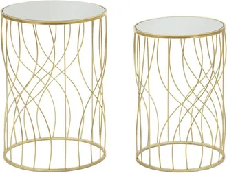 Mauro Ferretti Juego de 2 mesas de metal dorado y espejo ø cm 38x55-33x50