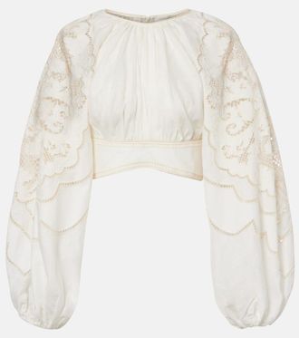 Zimmermann Daylight embroidered linen crop top