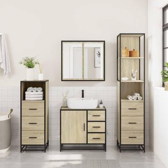 Berkfield Home Durable 4&not;Piece Bathroom Furniture Set&not;Sonoma Oak Engineered Wood in Light Brown