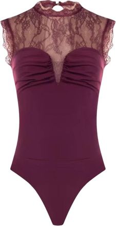 Rinascimento Tops, Dames, Paars, XL, Body met kant