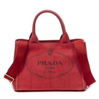Prada Pre-owned Womens Small Canapa Tote Shoulder Bag - Red - One Size