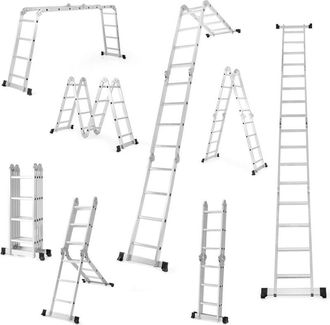 Costway Costway - Escalera Multifuncional 7 En 1, Plegable De Aluminio De 4,6m Con Bisagra De Bloqueo Seguro Y Almohadillas Antideslizantes, Liviana Para El H