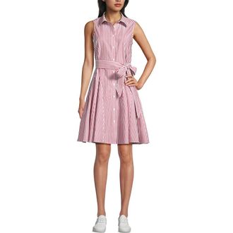 Lands End Poplin Button Front Dress with Godets in Compass Red/white Stripe at Nordstrom, Size X-Large P